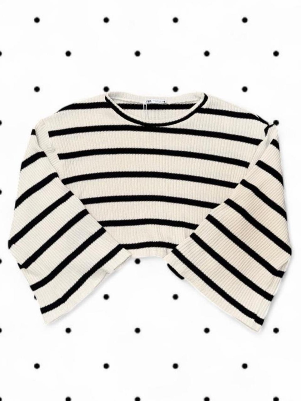 Zara Black & Cream Striped Cropped Knit Top